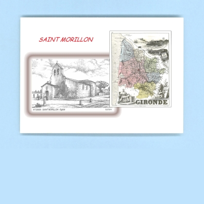Cartes Postales impression Noir avec dpartement sur la ville de ST MORILLON Titre : eglise
