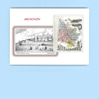 Cartes Postales impression Noir avec dpartement sur la ville de ARCACHON Titre : la plage