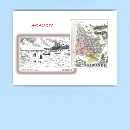 Cartes Postales impression Noir avec dpartement sur la ville de ARCACHON Titre : la plage