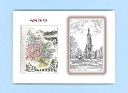 Cartes Postales impression Noir avec dpartement sur la ville de PORTETS Titre : eglise