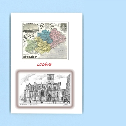 Cartes Postales impression Noir avec dpartement sur la ville de LODEVE Titre : cathedrale st fulcran