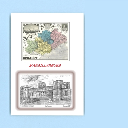 Cartes Postales impression Noir avec dpartement sur la ville de MARSILLARGUES Titre : chateau