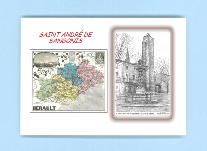 Cartes Postales impression Noir avec dpartement sur la ville de ST ANDRE DE SANGONIS Titre : griffe et beffroi