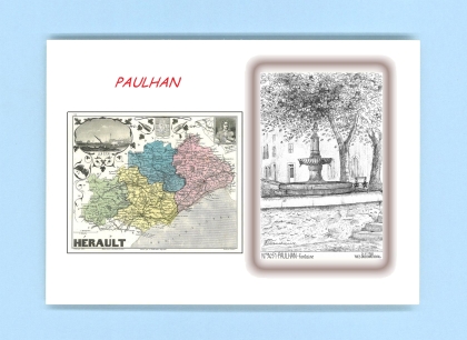 Cartes Postales impression Noir avec dpartement sur la ville de PAULHAN Titre : fontaine