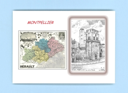 Cartes Postales impression Noir avec dpartement sur la ville de MONTPELLIER Titre : tour de la babote