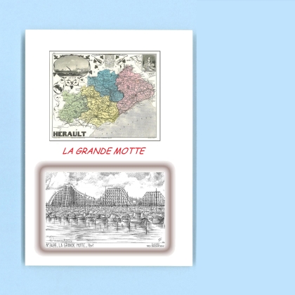 Cartes Postales impression Noir avec dpartement sur la ville de LA GRANDE MOTTE Titre : port
