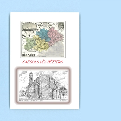 Cartes Postales impression Noir avec dpartement sur la ville de CAZOULS LES BEZIERS Titre : eglise