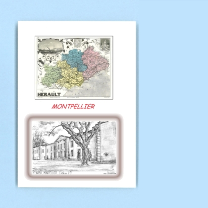 Cartes Postales impression Noir avec dpartement sur la ville de MONTPELLIER Titre : chateau d o