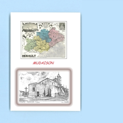 Cartes Postales impression Noir avec dpartement sur la ville de MUDAISON Titre : eglise
