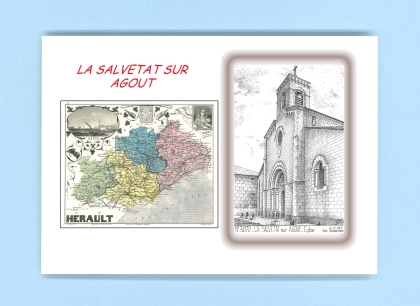 Cartes Postales impression Noir avec dpartement sur la ville de LA SALVETAT SUR AGOUT Titre : eglise