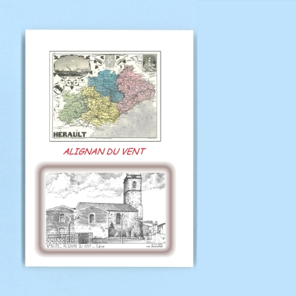 Cartes Postales impression Noir avec dpartement sur la ville de ALIGNAN DU VENT Titre : eglise