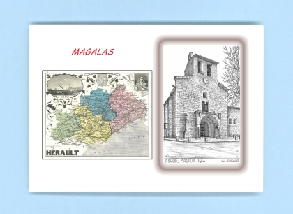 Cartes Postales impression Noir avec dpartement sur la ville de MAGALAS Titre : eglise