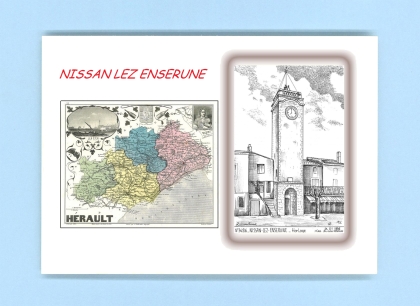 Cartes Postales impression Noir avec dpartement sur la ville de NISSAN LEZ ENSERUNE Titre : horloge