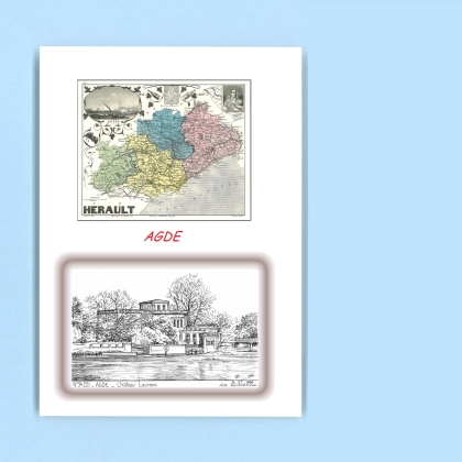 Cartes Postales impression Noir avec dpartement sur la ville de AGDE Titre : chateau laurens