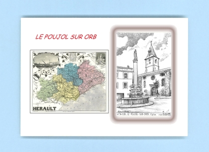 Cartes Postales impression Noir avec dpartement sur la ville de LE POUJOL SUR ORB Titre : eglise