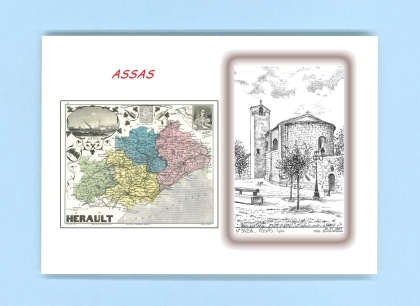 Cartes Postales impression Noir avec dpartement sur la ville de ASSAS Titre : eglise