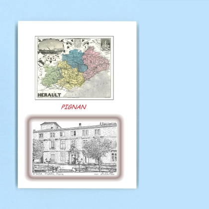 Cartes Postales impression Noir avec dpartement sur la ville de PIGNAN Titre : mairie