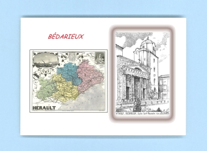 Cartes Postales impression Noir avec dpartement sur la ville de BEDARIEUX Titre : eglise st alexandre