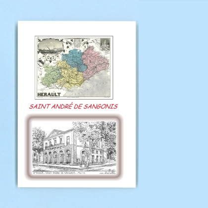 Cartes Postales impression Noir avec dpartement sur la ville de ST ANDRE DE SANGONIS Titre : mairie