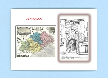 Cartes Postales impression Noir avec dpartement sur la ville de POUSSAN Titre : porche