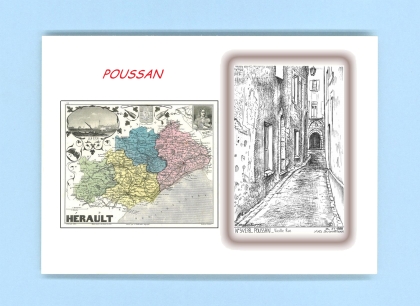 Cartes Postales impression Noir avec dpartement sur la ville de POUSSAN Titre : vieille rue