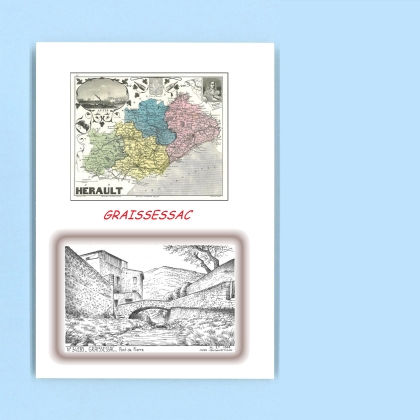 Cartes Postales impression Noir avec dpartement sur la ville de GRAISSESSAC Titre : pont de pierre