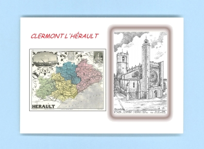 Cartes Postales impression Noir avec dpartement sur la ville de CLERMONT L HERAULT Titre : eglise st paul