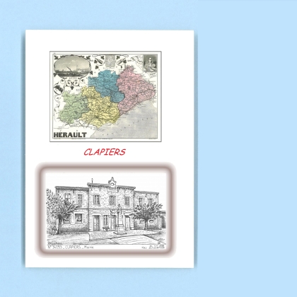 Cartes Postales impression Noir avec dpartement sur la ville de CLAPIERS Titre : mairie