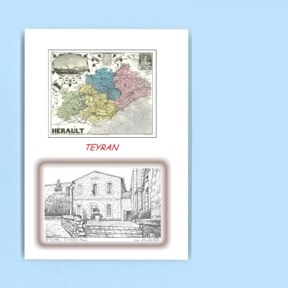 Cartes Postales impression Noir avec dpartement sur la ville de TEYRAN Titre : mairie