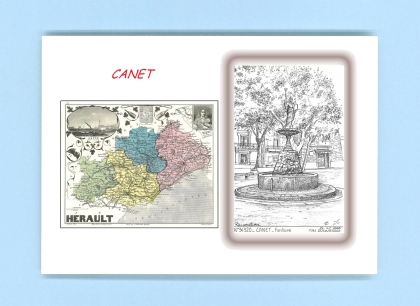 Cartes Postales impression Noir avec dpartement sur la ville de CANET Titre : fontaine