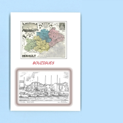 Cartes Postales impression Noir avec dpartement sur la ville de BOUZIGUES Titre : vue