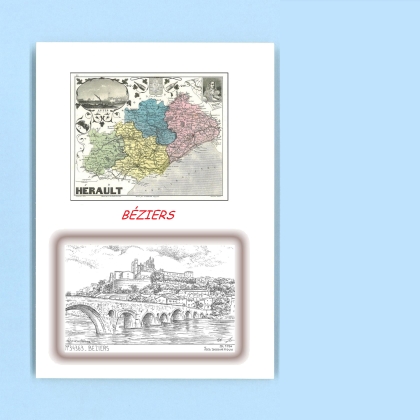 Cartes Postales impression Noir avec dpartement sur la ville de BEZIERS Titre : vue