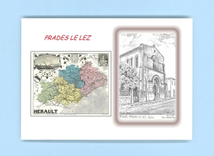 Cartes Postales impression Noir avec dpartement sur la ville de PRADES LE LEZ Titre : eglise