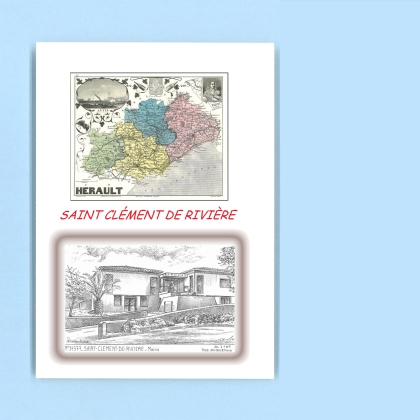 Cartes Postales impression Noir avec dpartement sur la ville de ST CLEMENT DE RIVIERE Titre : mairie