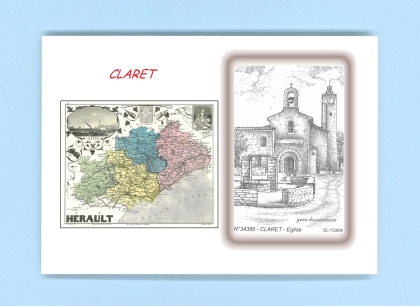 Cartes Postales impression Noir avec dpartement sur la ville de CLARET Titre : eglise