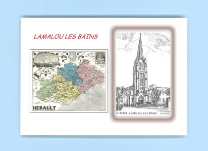 Cartes Postales impression Noir avec dpartement sur la ville de LAMALOU LES BAINS Titre : eglise