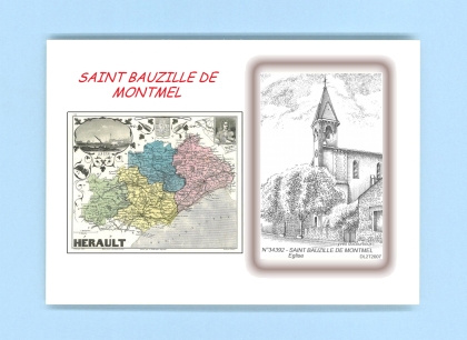 Cartes Postales impression Noir avec dpartement sur la ville de ST BAUZILLE DE MONTMEL Titre : eglise