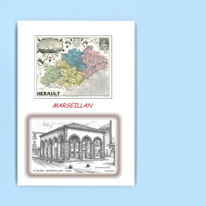 Cartes Postales impression Noir avec dpartement sur la ville de MARSEILLAN Titre : halle