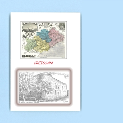 Cartes Postales impression Noir avec dpartement sur la ville de CREISSAN Titre : chateau