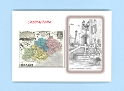 Cartes Postales impression Noir avec dpartement sur la ville de CAMPAGNAN Titre : fontaine