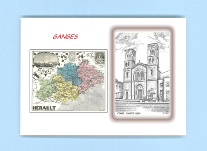 Cartes Postales impression Noir avec dpartement sur la ville de GANGES Titre : eglise