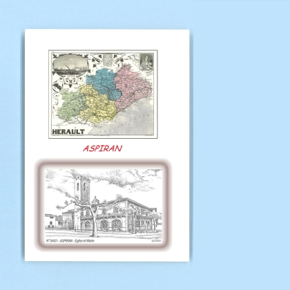 Cartes Postales impression Noir avec dpartement sur la ville de ASPIRAN Titre : eglise et mairie