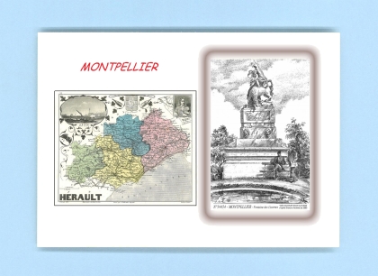 Cartes Postales impression Noir avec dpartement sur la ville de MONTPELLIER Titre : fontaine des licornes