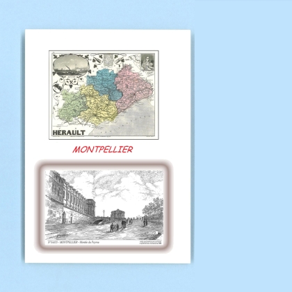 Cartes Postales impression Noir avec dpartement sur la ville de MONTPELLIER Titre : montee du peyrou