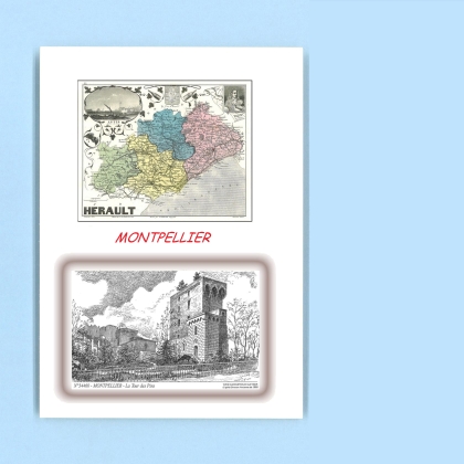 Cartes Postales impression Noir avec dpartement sur la ville de MONTPELLIER Titre : la tour des pins