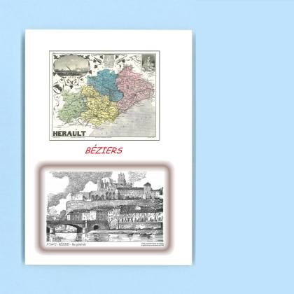 Cartes Postales impression Noir avec dpartement sur la ville de BEZIERS Titre : vue generale