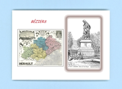 Cartes Postales impression Noir avec dpartement sur la ville de BEZIERS Titre : statue de paul riquet