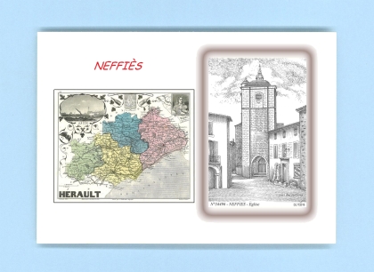 Cartes Postales impression Noir avec dpartement sur la ville de NEFFIES Titre : eglise