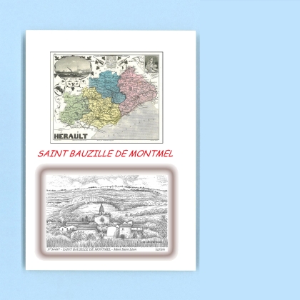 Cartes Postales impression Noir avec dpartement sur la ville de ST BAUZILLE DE MONTMEL Titre : mont st leon