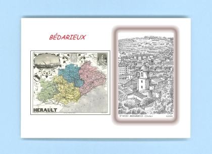Cartes Postales impression Noir avec dpartement sur la ville de BEDARIEUX Titre : clocher